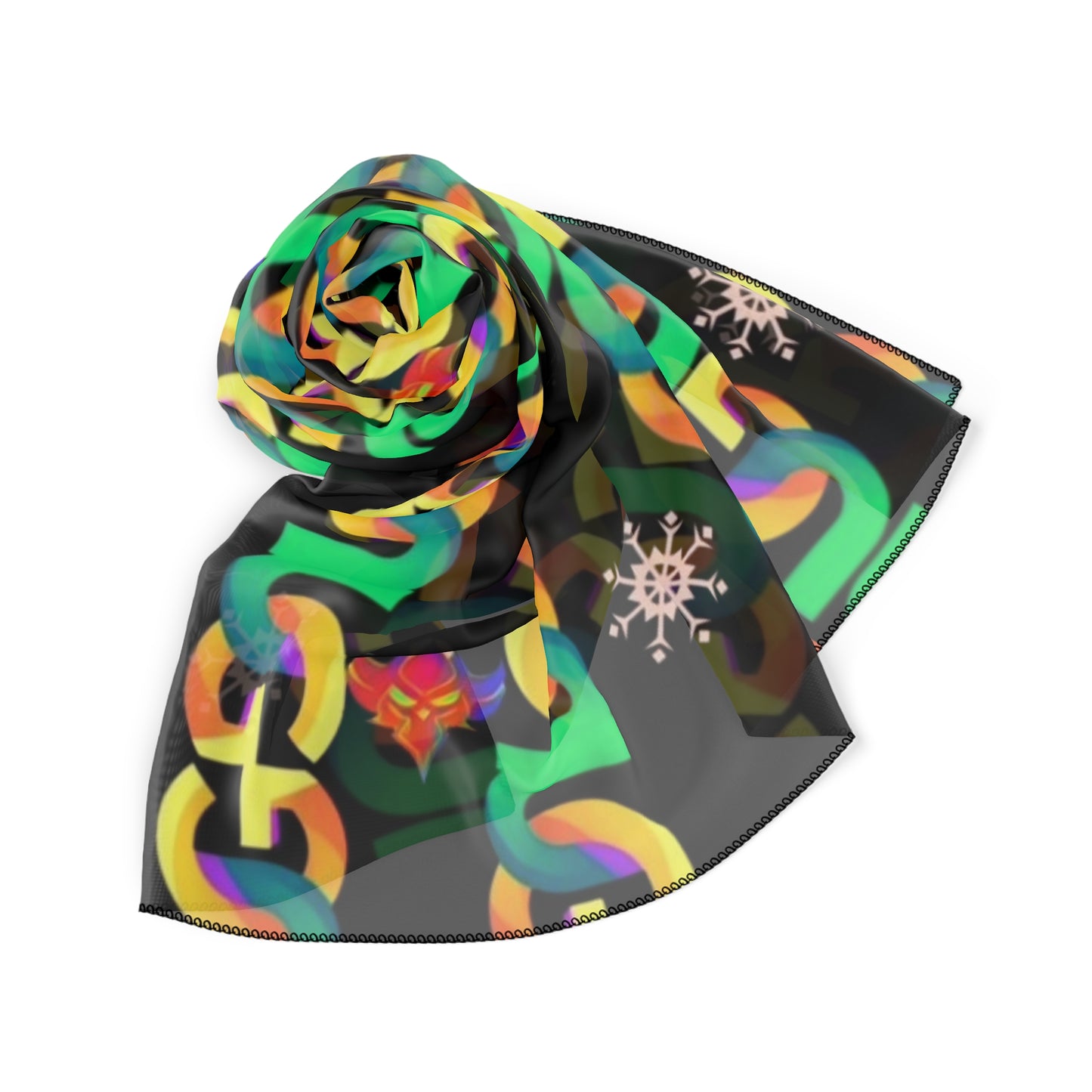 Ungodly Pattern Silk-Feel Geometric Chain Scarf — Colorful Interlock Pattern