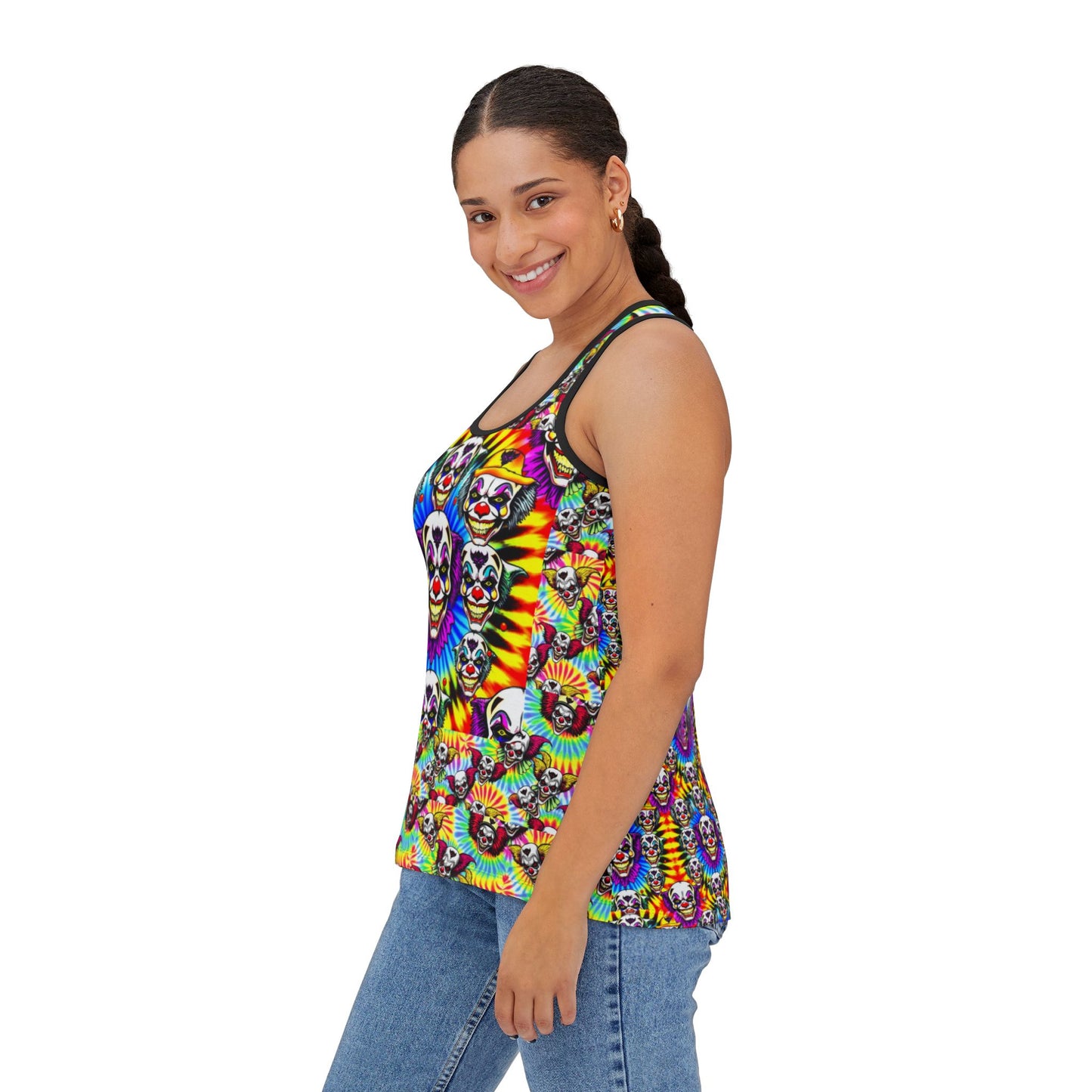 "Psycho Killer Clown" Colorful Women’s Tank Top with Skull Design, Vibrant Summer Top, Festival Wear, Casual Tee, Boho Chic Apparel