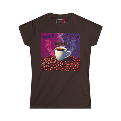 "Flick Your Bean" Women's Softstyle Tee - Fun Coffee Graphic T-Shirt