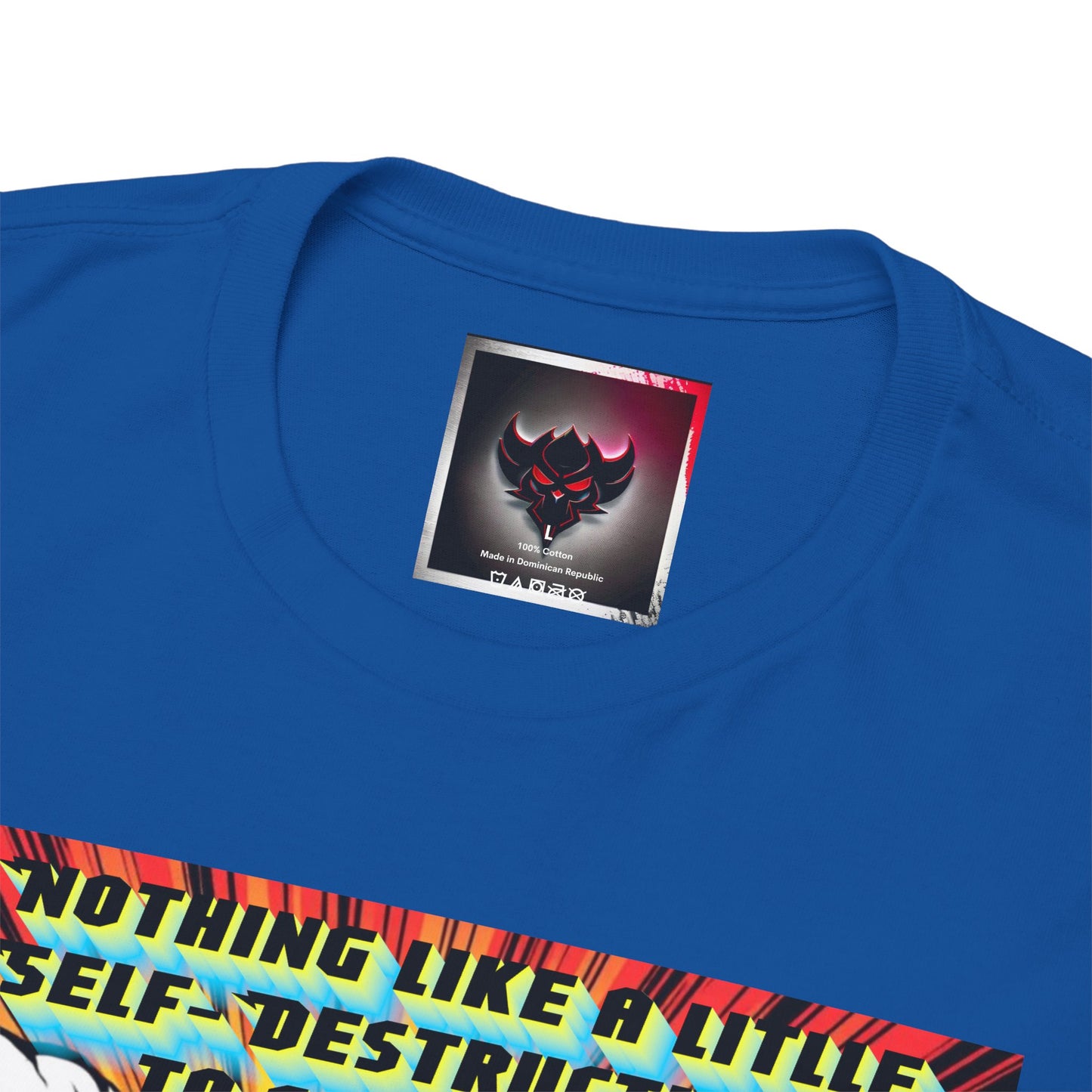 Comic Hero "Nothing Like a Little Self-Destruction to Start the Day" Unisex Heavy Cotton Tee