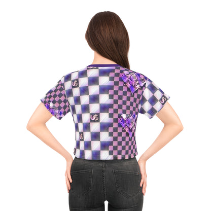 Purple Ungodly Checkerboard Pattern Crop Top