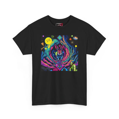 Psychedelic Cosmic Rabbit Hole T-Shirt — Vibrant Trippy Space Art Tee