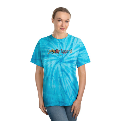 Tie-Dye Tee — Yellow Cyclone Spiral Tee with "Ungodly Apparel" Text