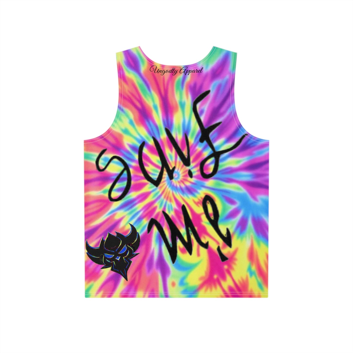 "I'm Fine/Save Me" Colorful Tie-Dye Men's Tank Top, Vibrant Summer Wear, Festival Outfit, Graphic T-Shirt, Beach Essentials, Unisex Casual Top
