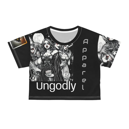 Gothic Crop Tee - Ungodly Design for Alternative Fashion, Halloween Outfit, Edgy Streetwear, Festival Wear, Witchy Style