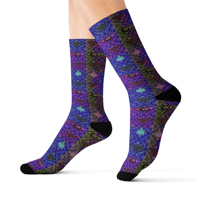 Purple Mosaic Sublimation Socks — Vibrant Geometric Crew Socks