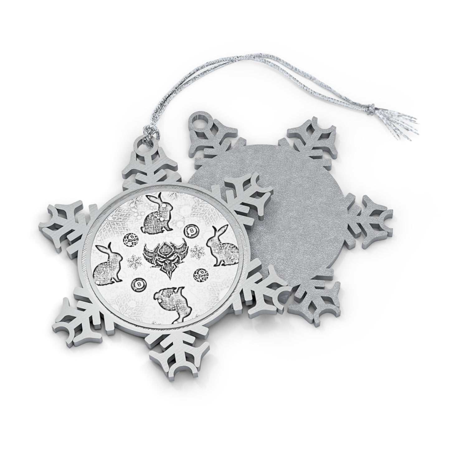 Pewter Snowflake Ornament — Snowbunny Winter Pattern Holiday Decoration