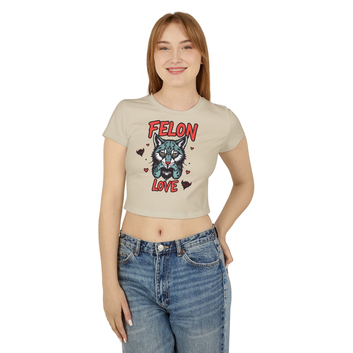 Felon Love Women's Baby Tee, Cute Graphic Top, Trendy Casual Wear, Gift for Cat Lovers, Perfect for Fun Outings