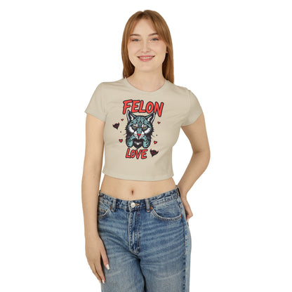 Felon Love Women's Baby Tee, Cute Graphic Top, Trendy Casual Wear, Gift for Cat Lovers, Perfect for Fun Outings