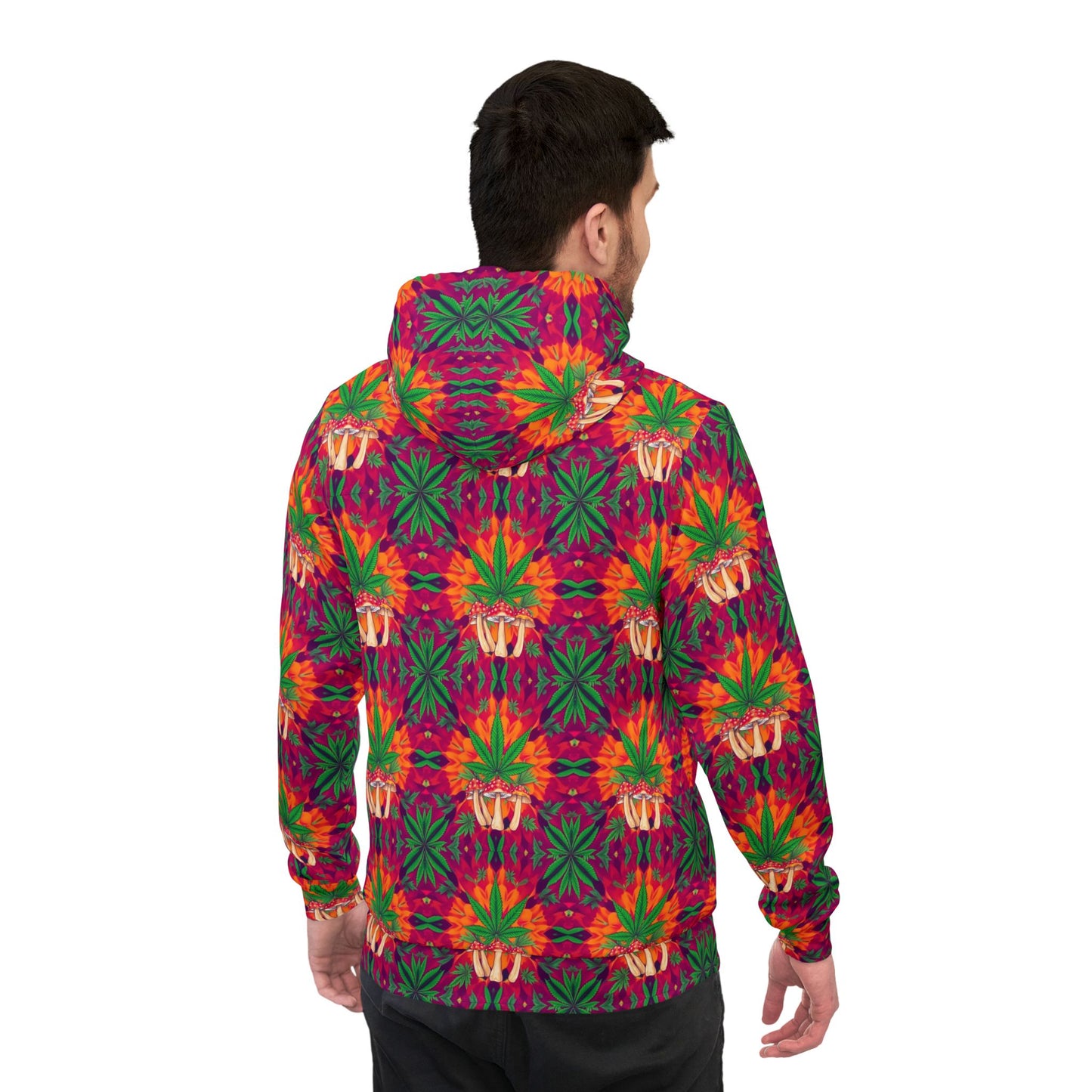 "Marijuana Fumes and Shrooms" Colorful Pattern Athletic Hoodie for Trendy Comfort