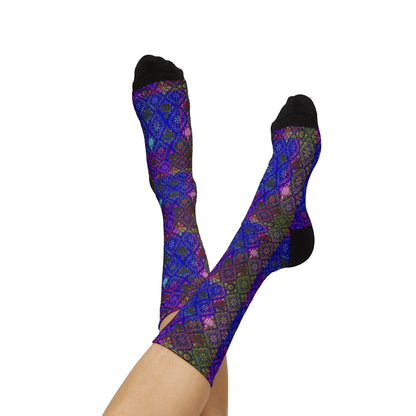 Purple Mosaic Sublimation Socks — Vibrant Geometric Crew Socks