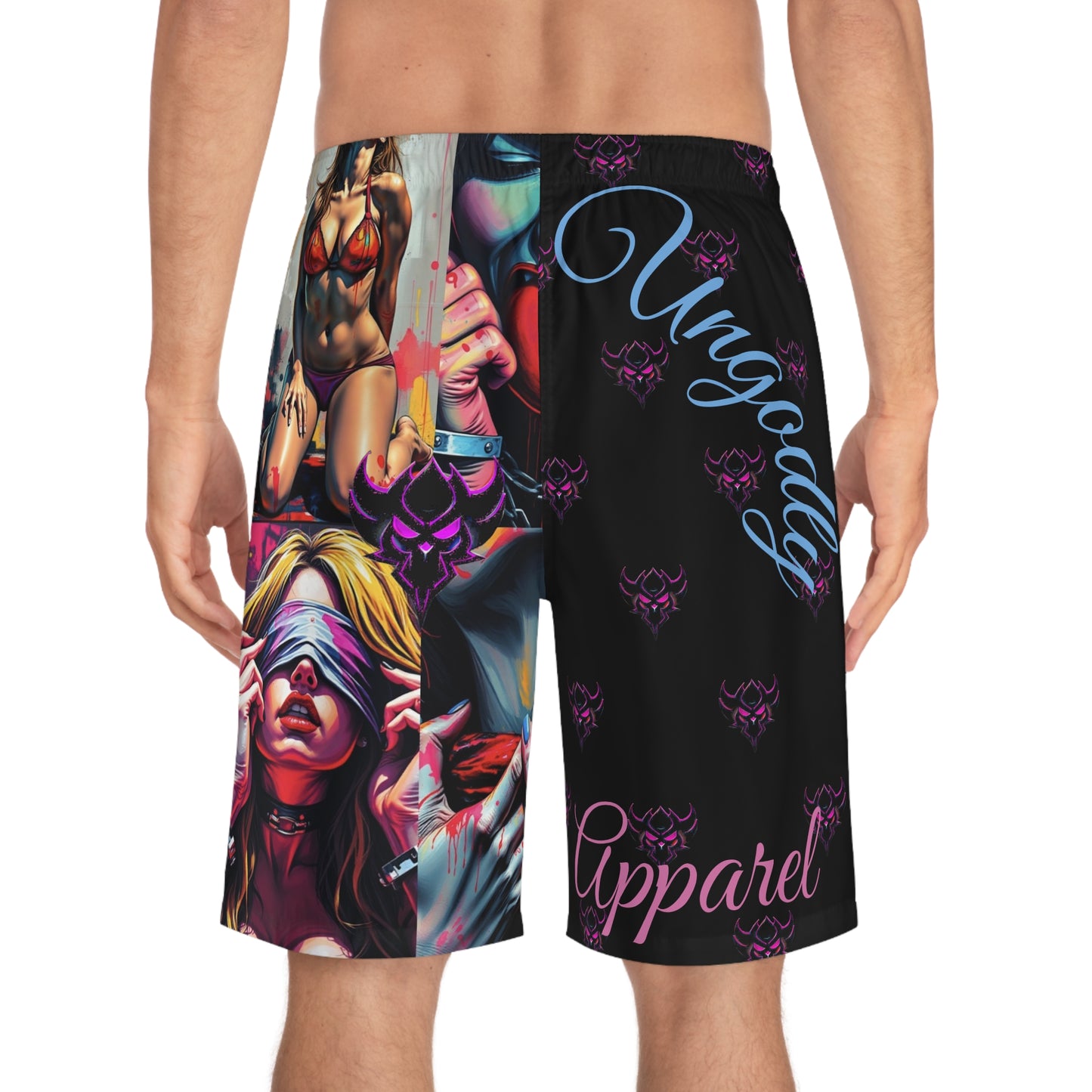 "Ungodly Fetish Board Shorts" Bold Graphic Board Shorts - Trendy Swimwear for Beach Days, Summer Fun, Pool Parties, or Vacation Style - Ungodly Apparel