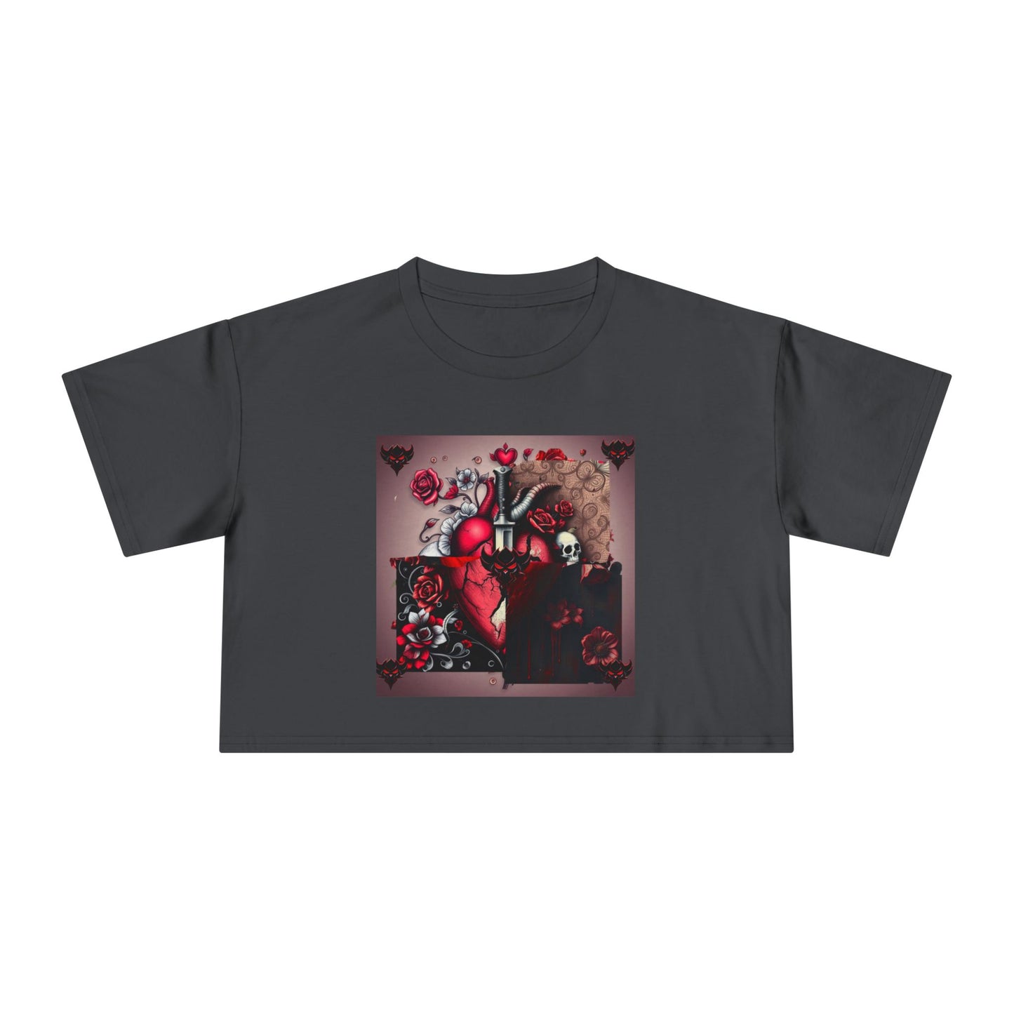 "Tangled Hearts" Bold Heart Floral Women's Crop Tee | Unique Graphic Tee for Casual Style