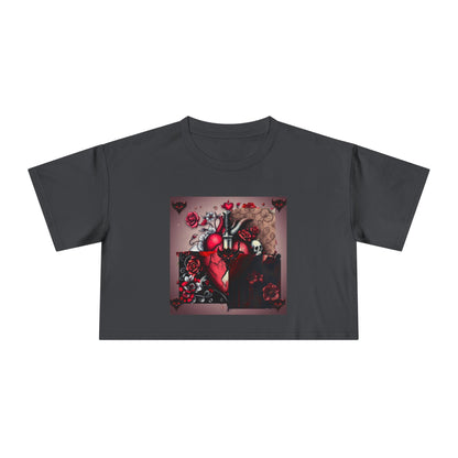 "Tangled Hearts" Bold Heart Floral Women's Crop Tee | Unique Graphic Tee for Casual Style