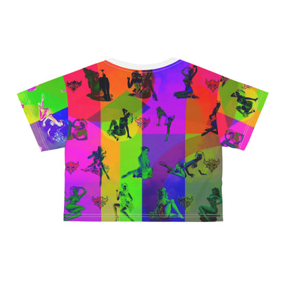Neon Pop Pin-Up Crop Tee — Retro Dancer All-Over Print