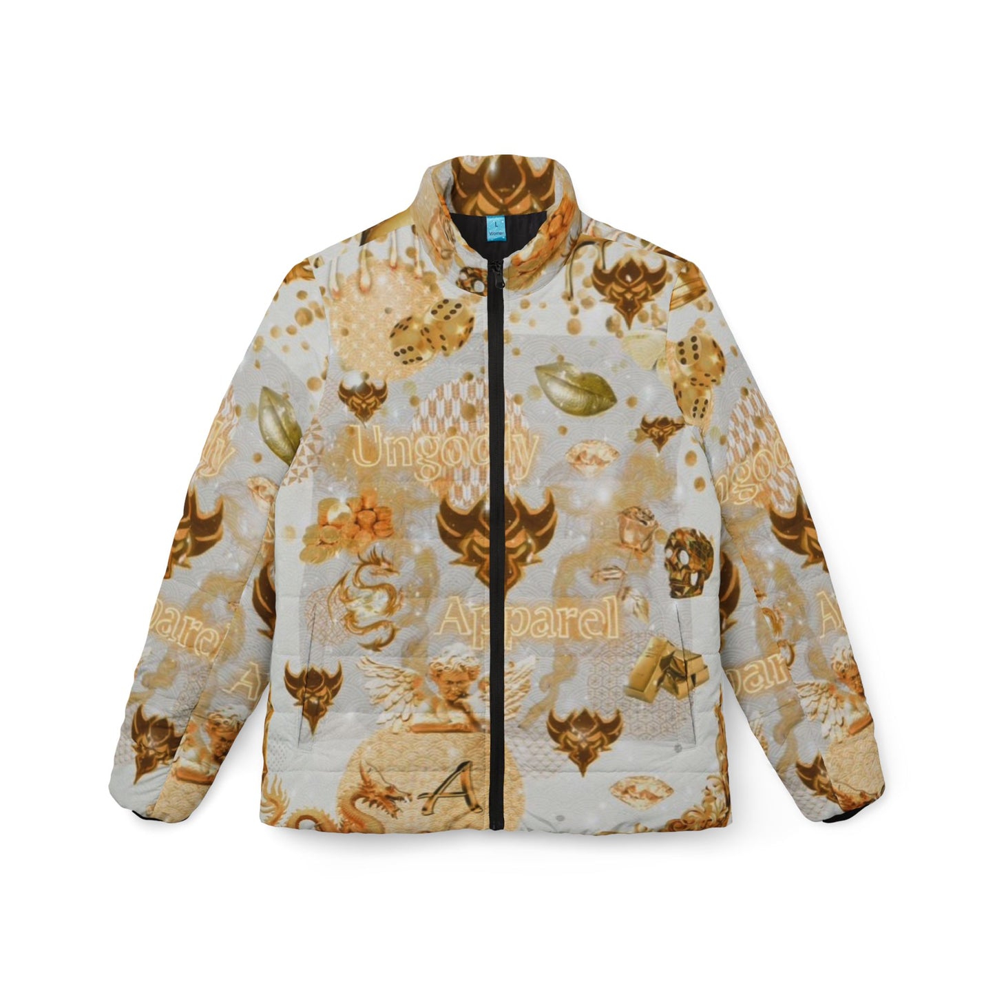 Women's Puffer Jacket — Gold Floral Vintage Pattern