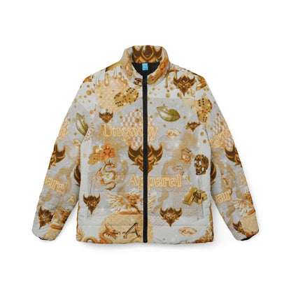 Women's Puffer Jacket — Gold Floral Vintage Pattern
