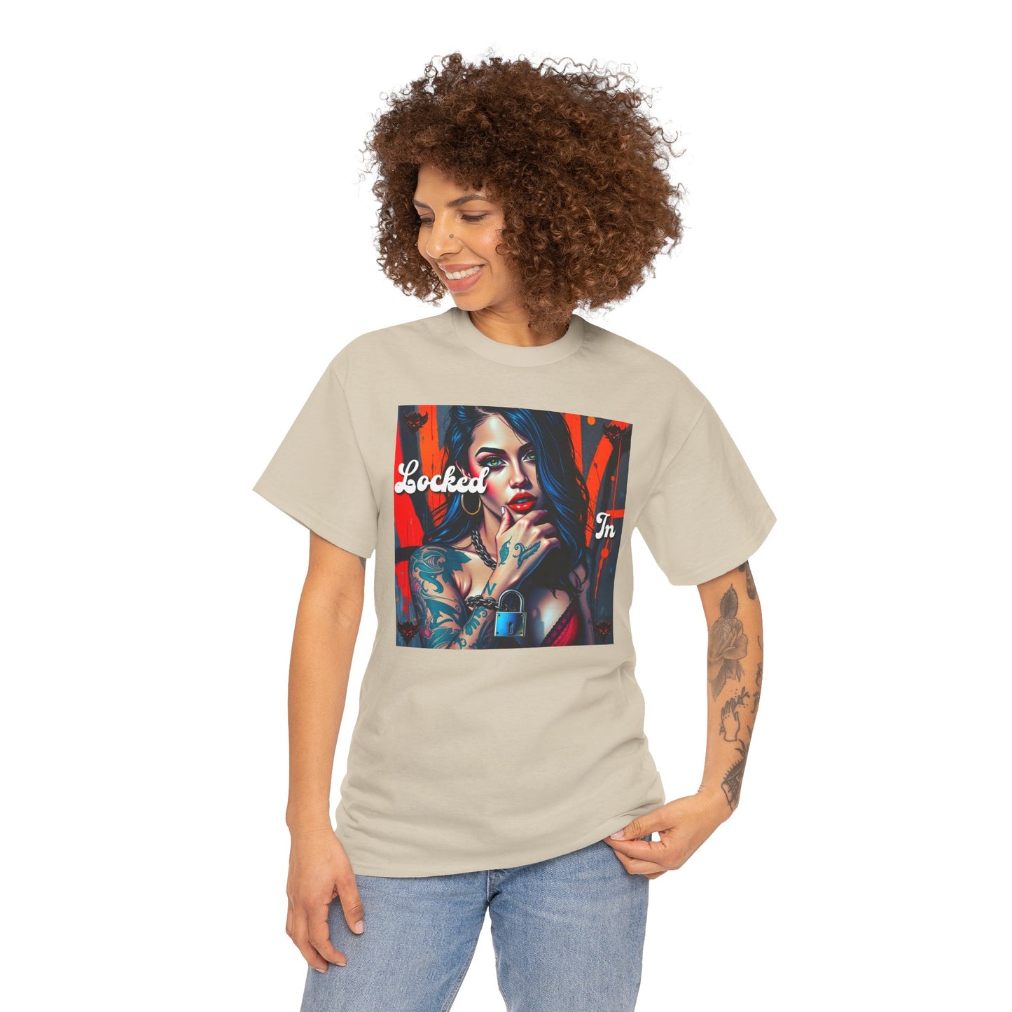 "Locked In" Graphic Unisex Heavy Cotton Tee - Stylish Tattoo Art Shirt