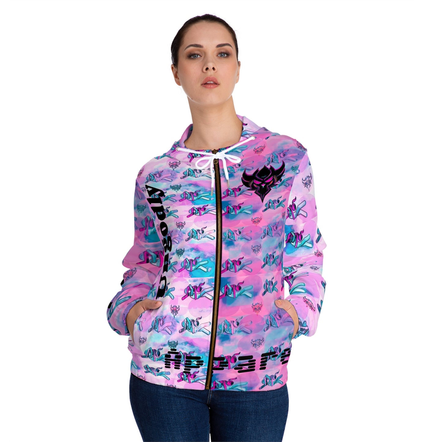 Vibrant Women’s Full-Zip Hoodie with Bold Graphics for Casual Style