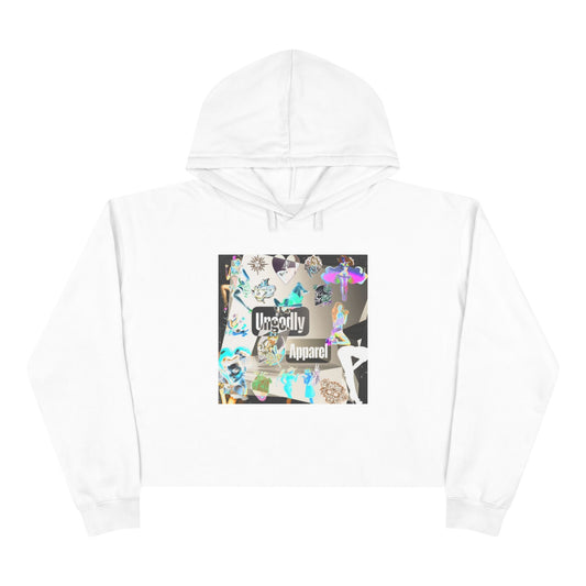 Holographic Floral Crop Hoodie — 'Ungodly Apparel' Graphic