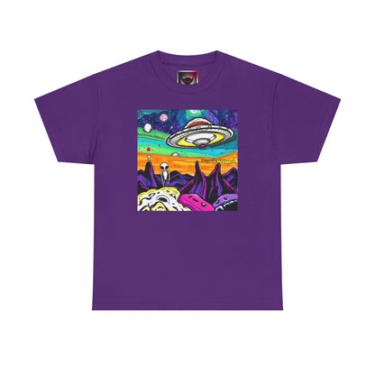 UFO Retro Alien Landscape T-Shirt — Colorful Space Art Tee
