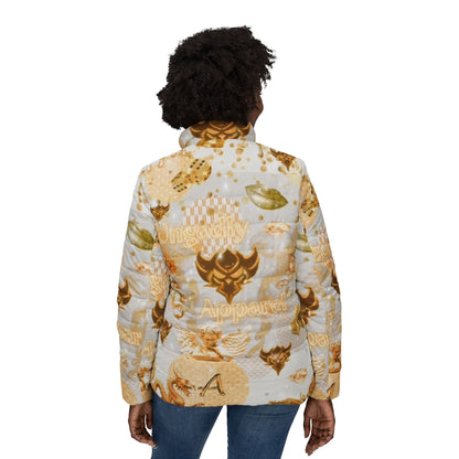 Women's Puffer Jacket — Gold Floral Vintage Pattern