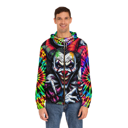 Unique Tie-Dye Clown Full-Zip Hoodie for Halloween, Festivals, Casual Wear, Cozy Gift, Statement Piece
