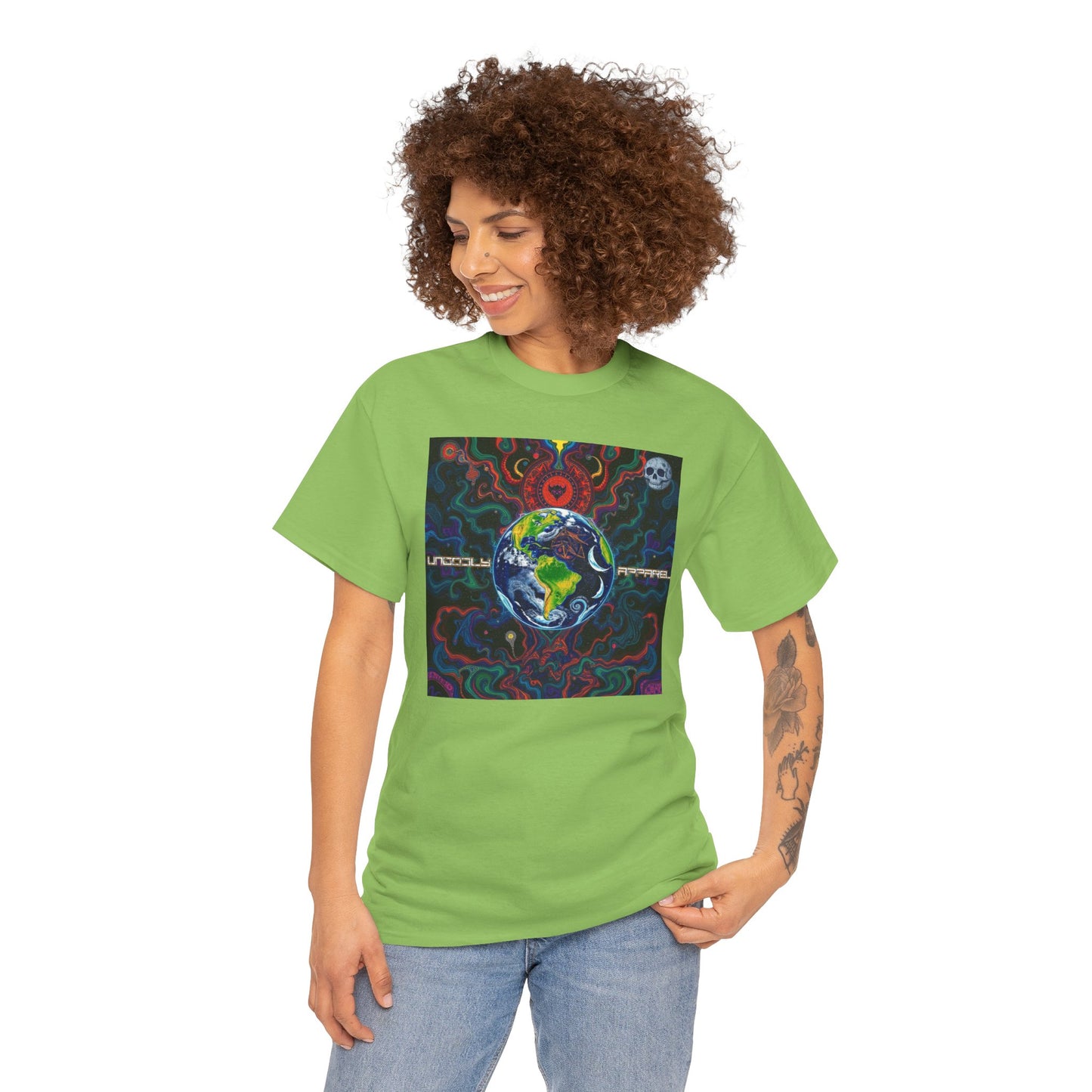 Unisex Heavy Cotton Tee - Vibrant "Ungodly Earth" Design for Nature Lovers