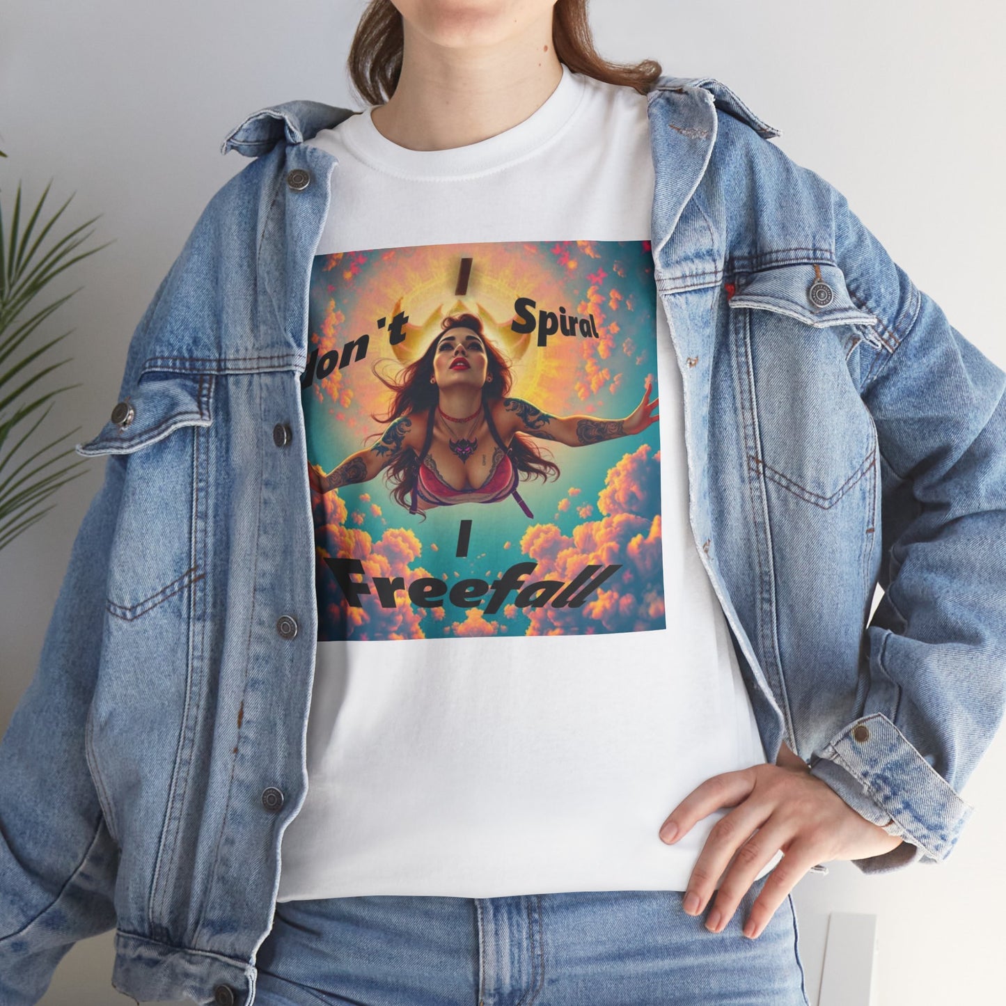 Unisex Heavy Cotton Tee - 'I Don't Spiral, I Freefall' Inspirational Graphic Tee