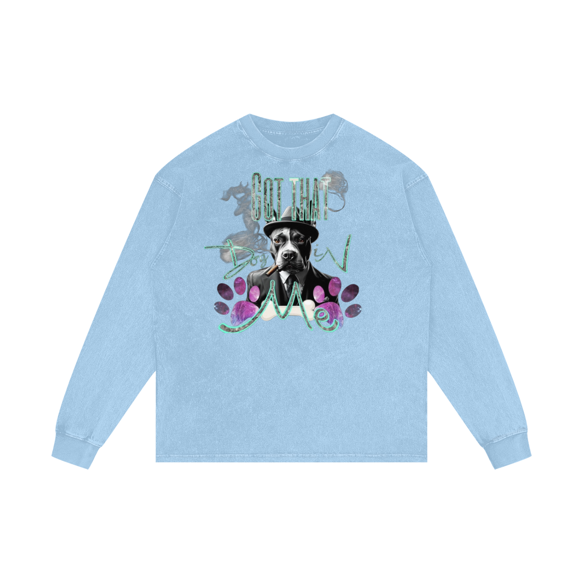 "Got That Dog in Me" Acid Wash Oversize Long Sleeve T-Shirt