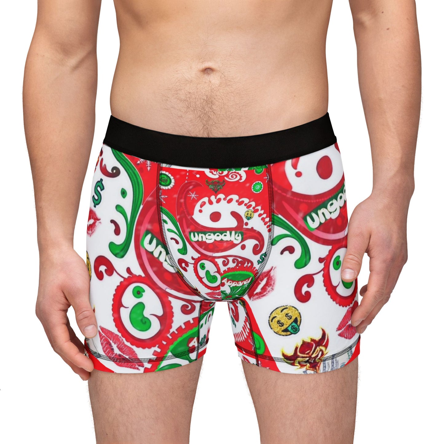 Christmas Paisley Boxer Shorts — Red & Green Holiday Print ("ungodly")