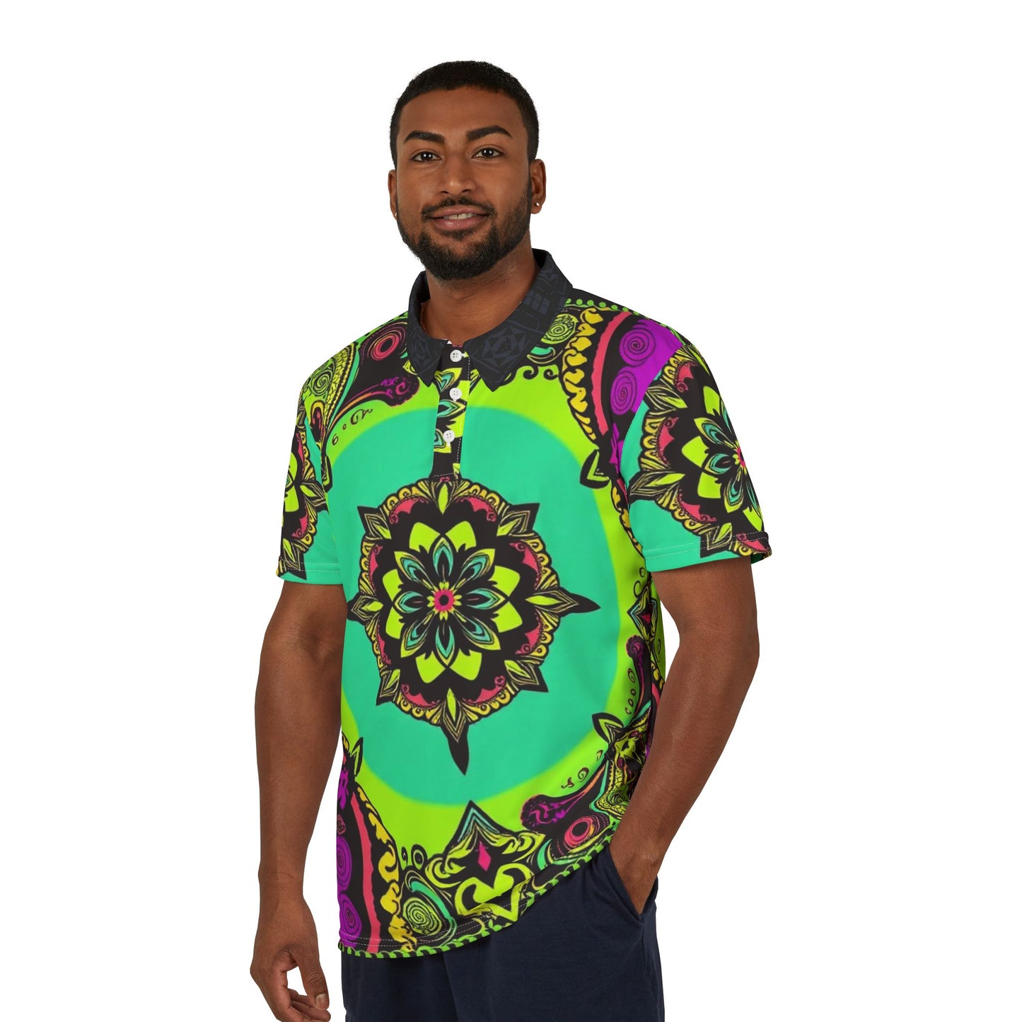 Psychedelic Mandala Polo Shirt — Bright Boho Floral Print