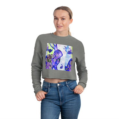 Floral Blue Snow Bunnies Cropped Sweatshirt