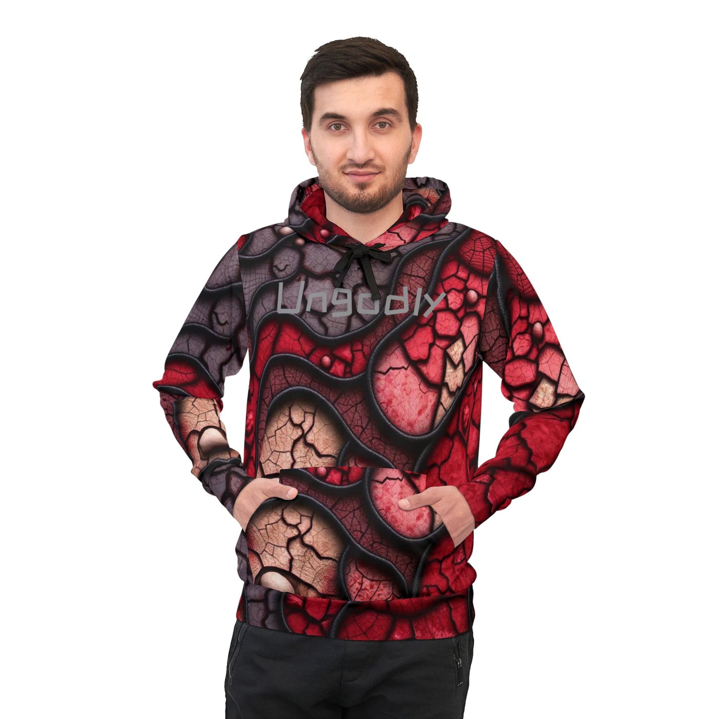 Blood Inspired, Halloween, Red Abstract Athletic Hoodie, Trendy Sportswear, Graphic Pullover, Gift for Fitness Lovers, Unique Streetwear