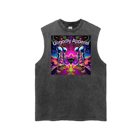 Alien Snow Washed Frayed Hem Tank Top