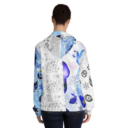 Blue Floral Snow Bunny Hoodie — Women's Full-Zip Zip-Up Jacket
