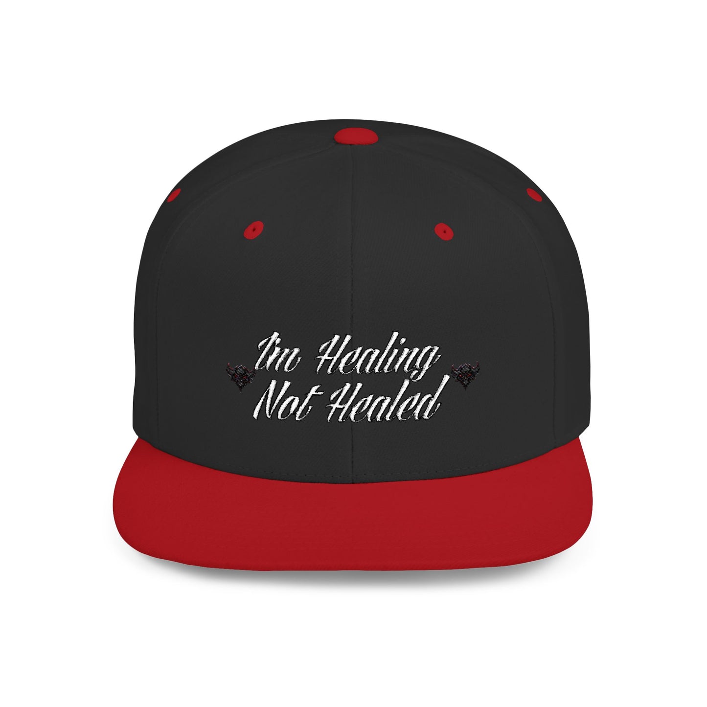 "I'm Healing Not Healed" Flat Bill Snapback Hat - Motivational Cap for Self-Care & Recovery