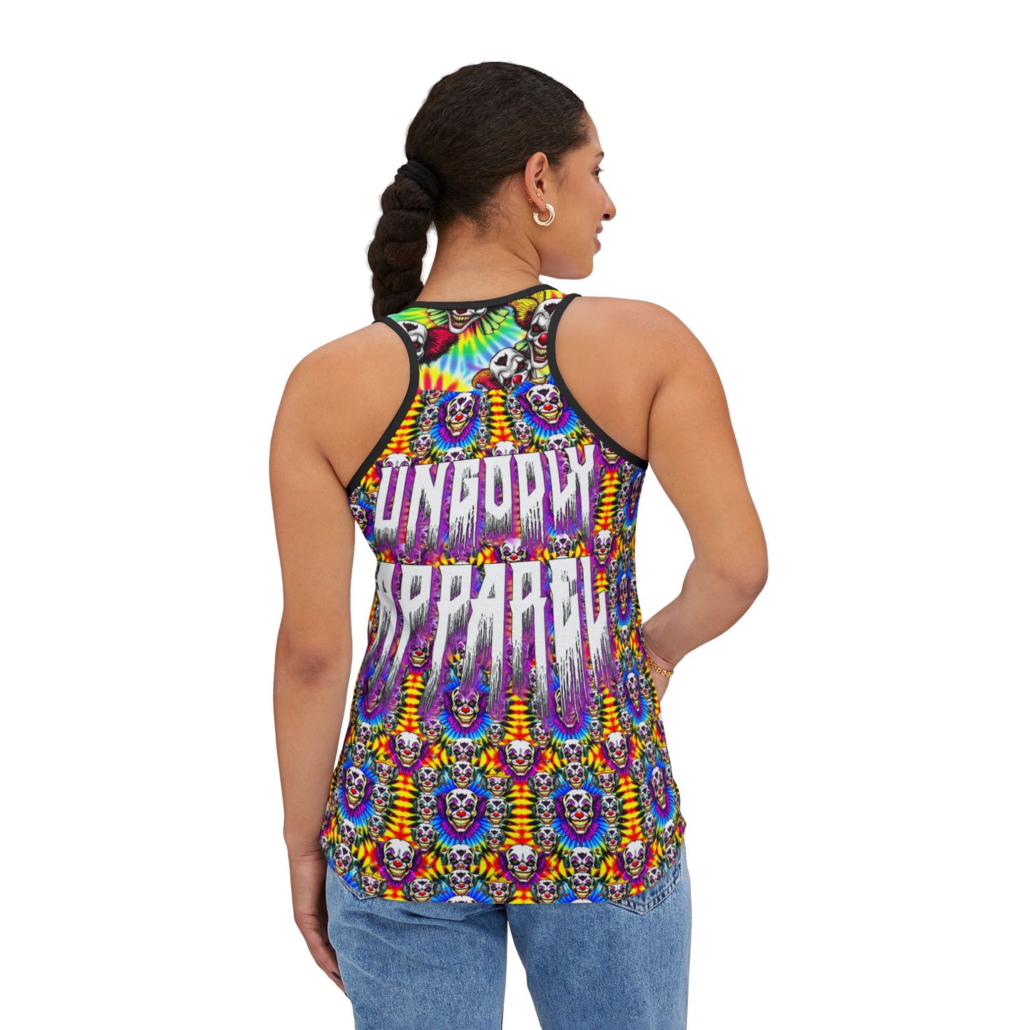 "Psycho Killer Clown" Colorful Women’s Tank Top with Skull Design, Vibrant Summer Top, Festival Wear, Casual Tee, Boho Chic Apparel