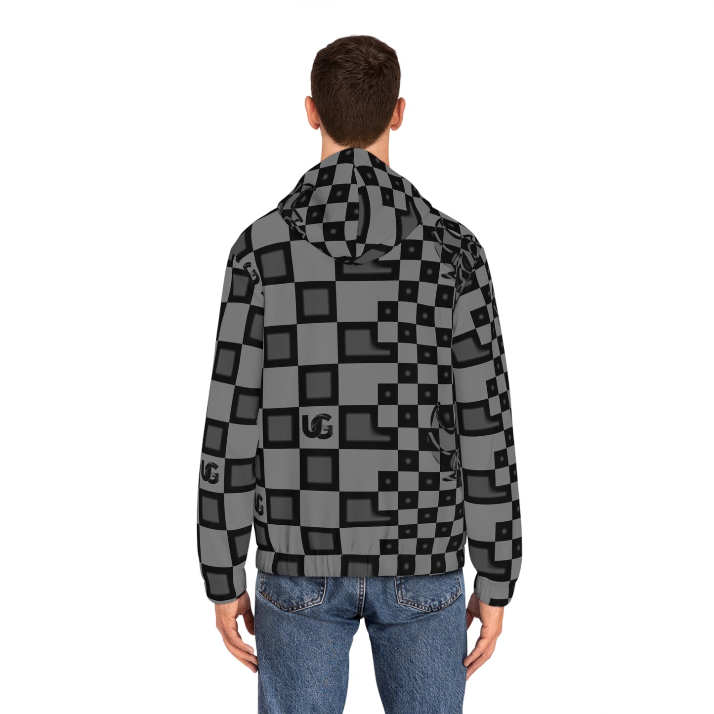 Checkerboard Ungodly Pattern Skull Full‑Zip Hoodie — All‑Over Graphic Zip Hoodie for Men