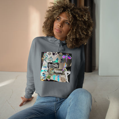 Holographic Floral Crop Hoodie — 'Ungodly Apparel' Graphic