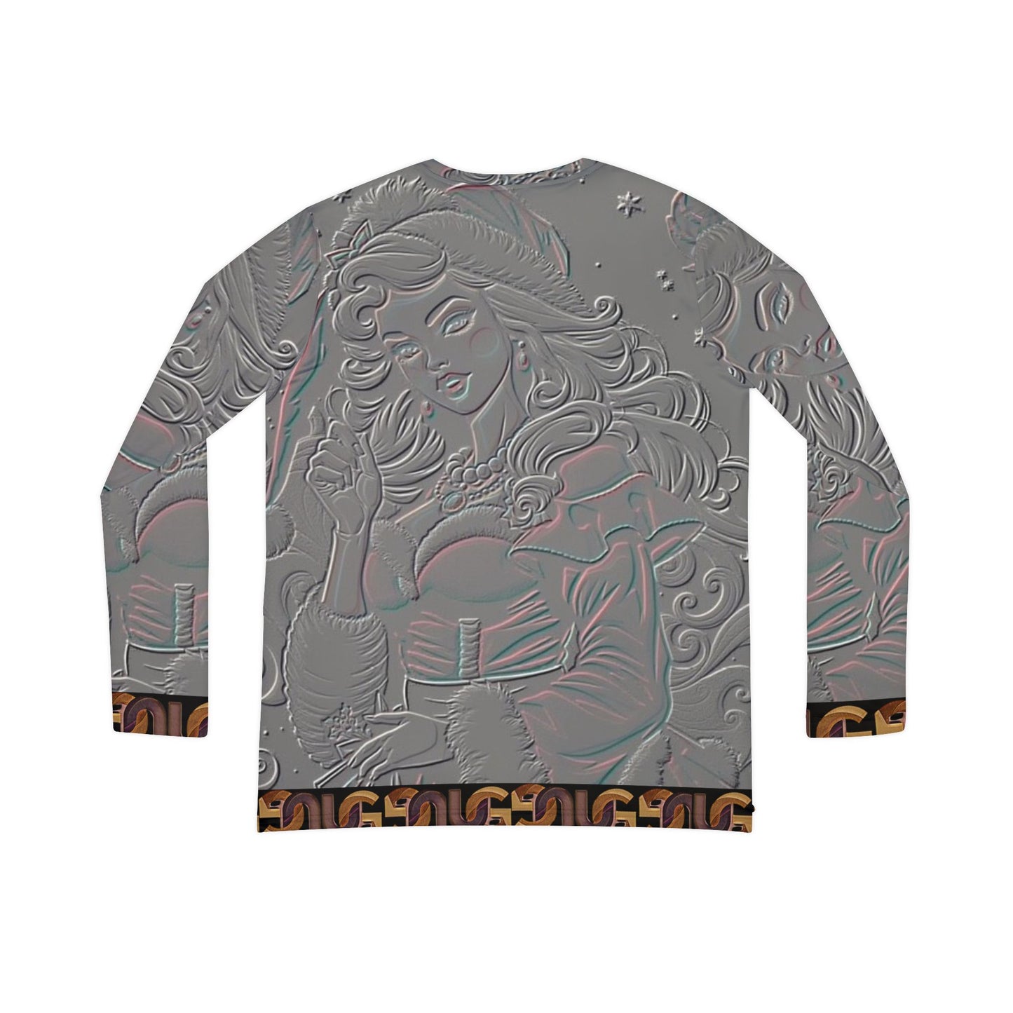 Santa Embossed V-Neck Long Sleeve — Women's Holiday Shirt