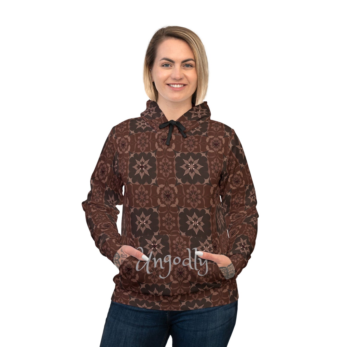 Unisex Athletic Hoodie with Elegant Pattern, Cozy Sportswear, Unique Fashion for Fitness Lovers, Trendy Gift for Holidays, Layering Essential