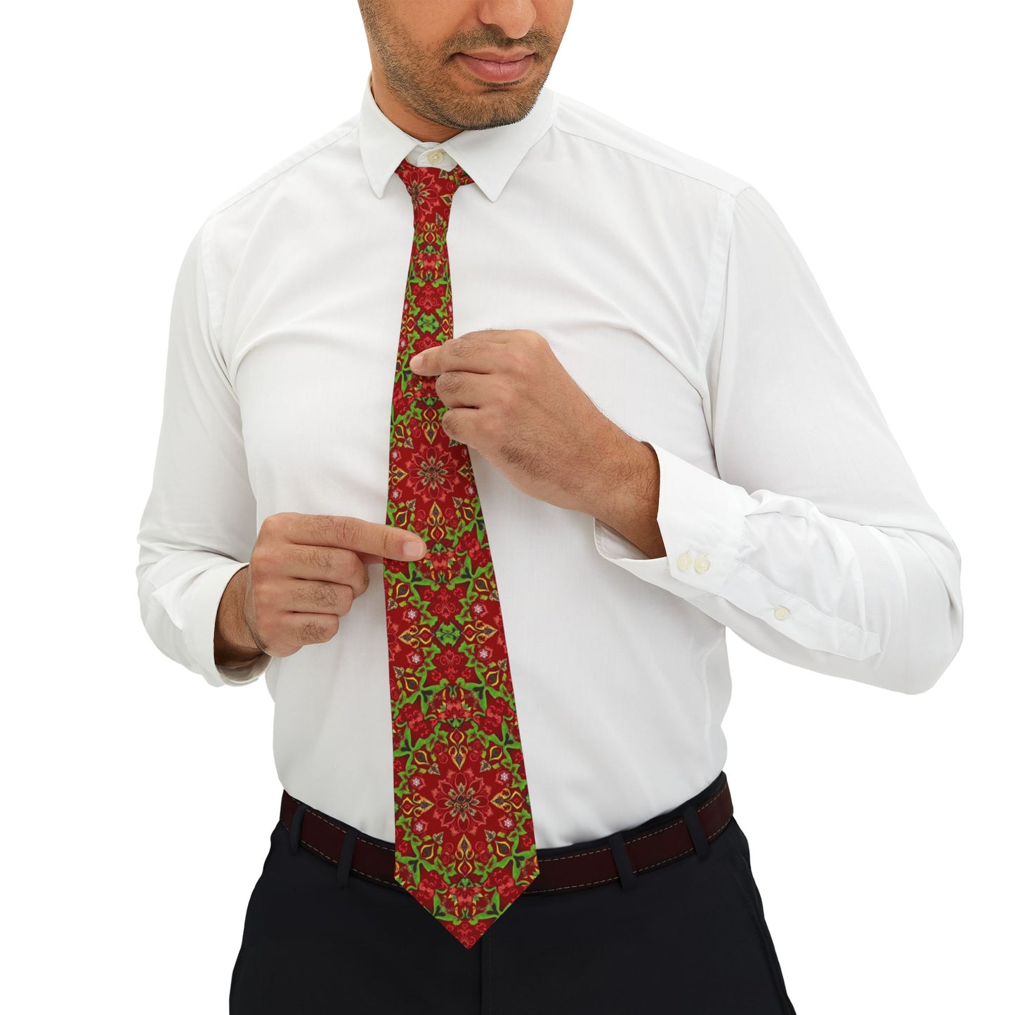 Ungodly Logo Red & Green Kaleidoscope Necktie - Festive Holiday Floral Pattern
