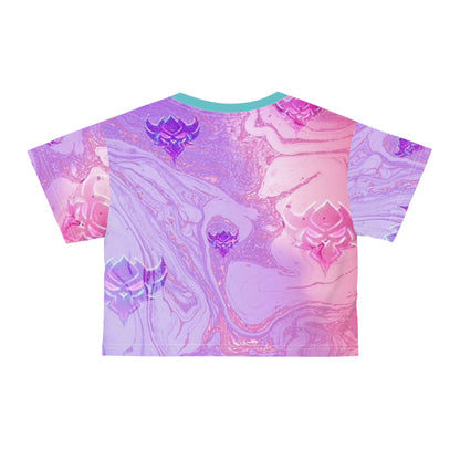 Yummy Yum Pizza Marble Crop Tee — Pastel Pink & Purple