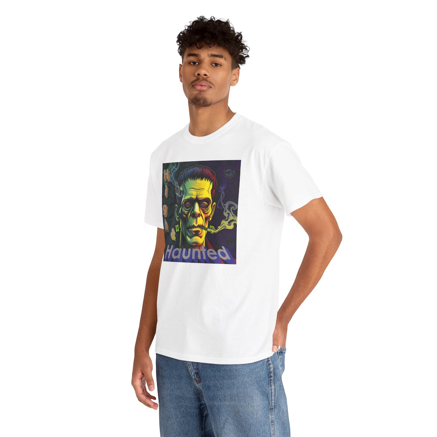 "High and Haunted" Frankenstein Tee, Unisex Graphic Shirt, Halloween Apparel, Spooky Gift, Horror Movie Merchandise, Party Outfit
