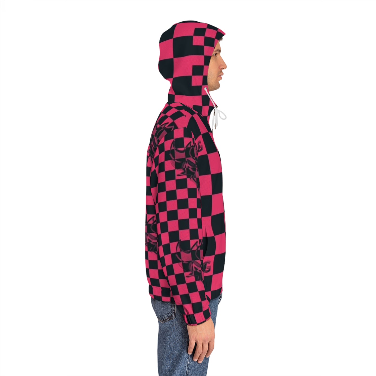 Red & Black Ungodly Checkerboard Full-Zip Hoodie — Retro Skate Streetwear