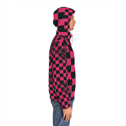 Red & Black Ungodly Checkerboard Full-Zip Hoodie — Retro Skate Streetwear