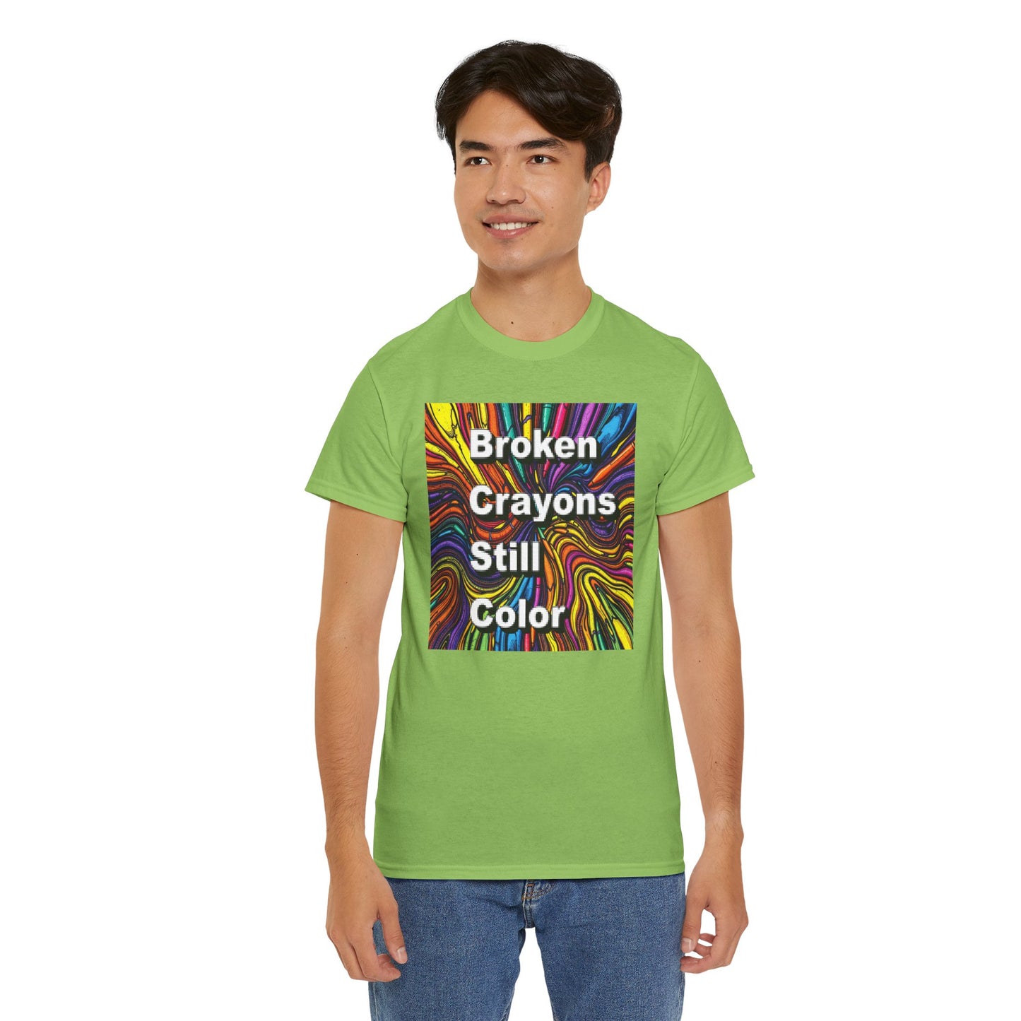 Inspirational Unisex Heavy Cotton Tee - 'Broken Crayons Still Color'