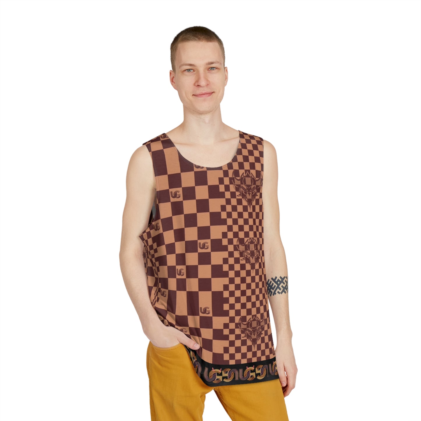 Brown UG Checkerboard Pattern Men's Tank Top