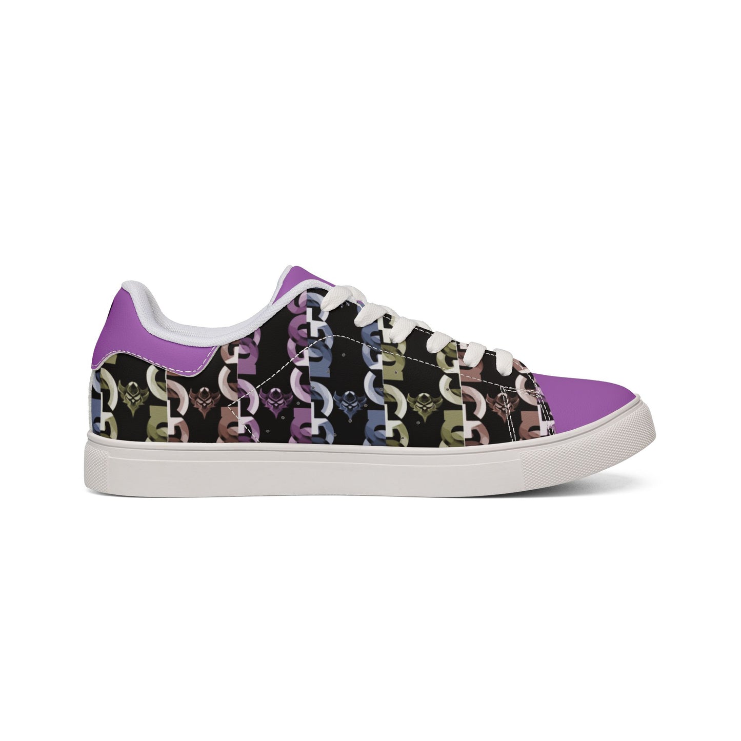 Men's Low-Top Sneakers — Purple Chain Pattern Leather Casual Shoes